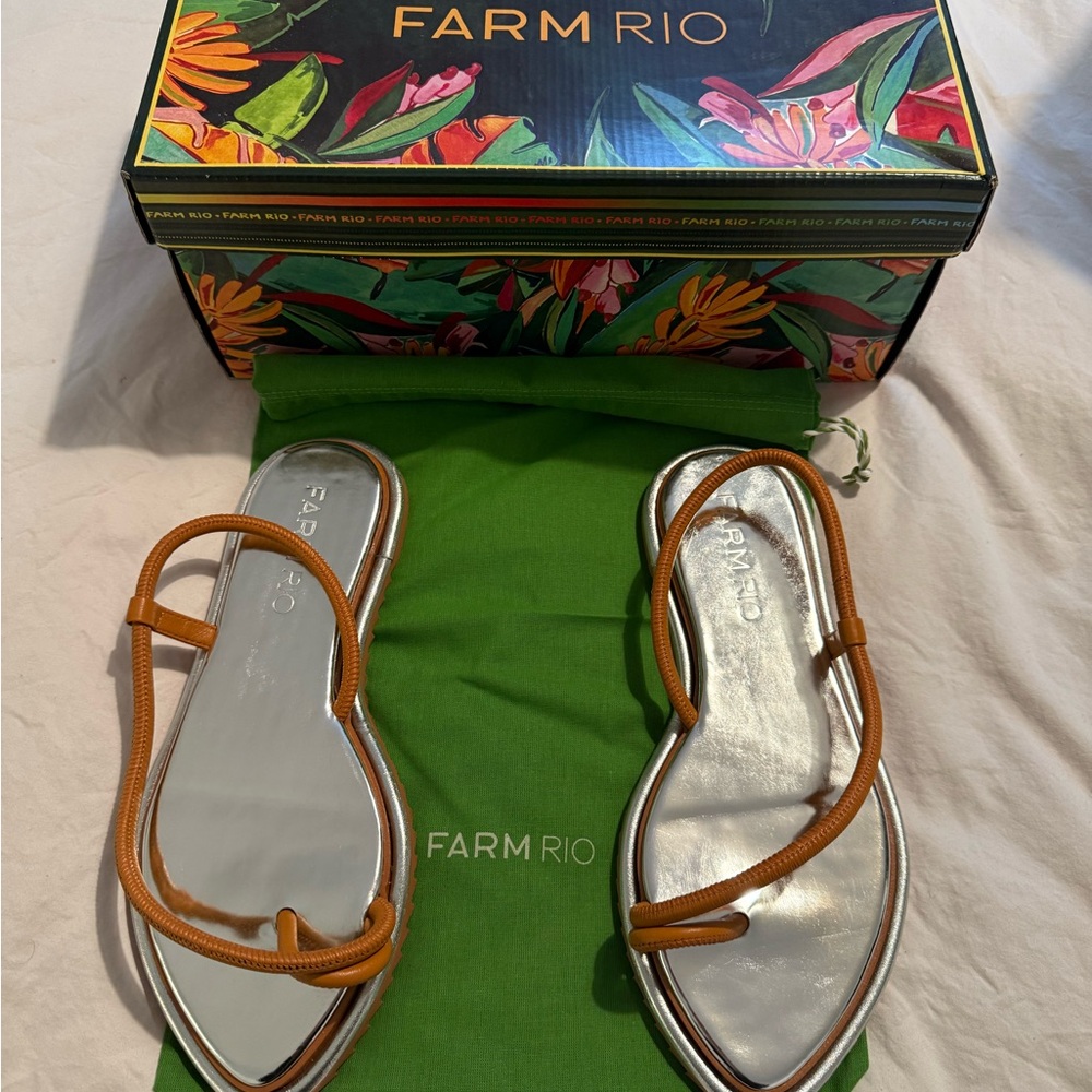 FARM Rio Tan Strappy Flat Sandals with Silver Footbed - Picture 4 of 4